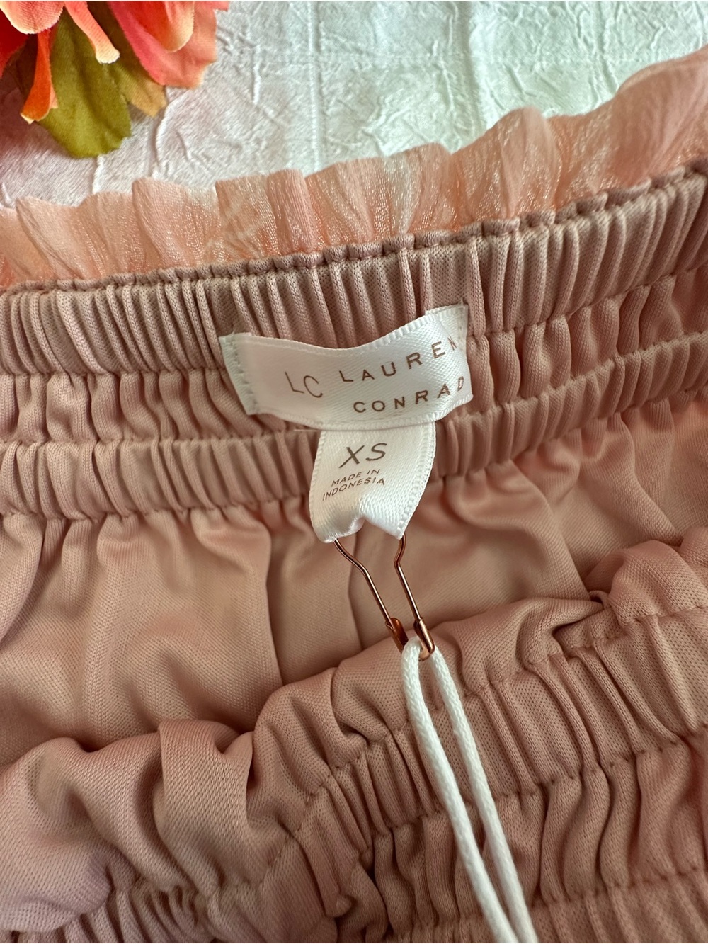 NWT LC Lauren Conrad Blush Pink Palm Ruffled Mini Skirt - Picture 6 of 6